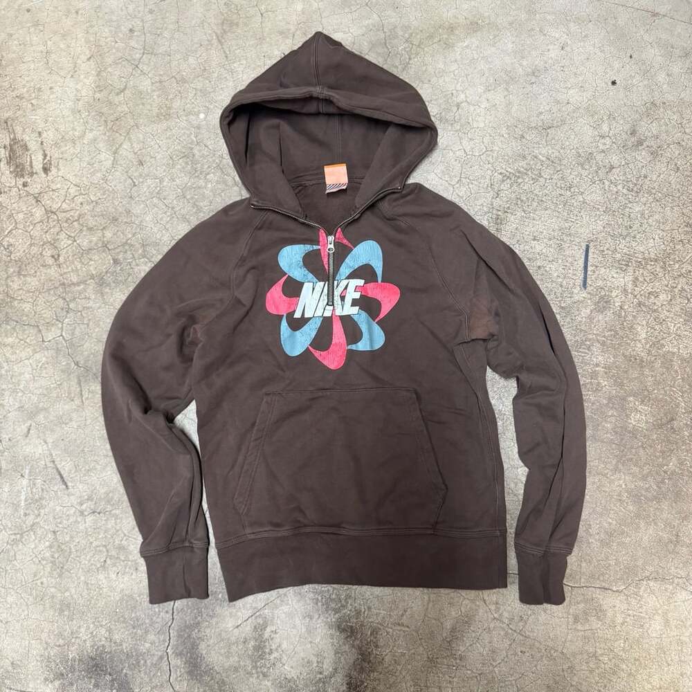 Nike Pinwheel Track & Field Half Zip Hoodie Size S Brown